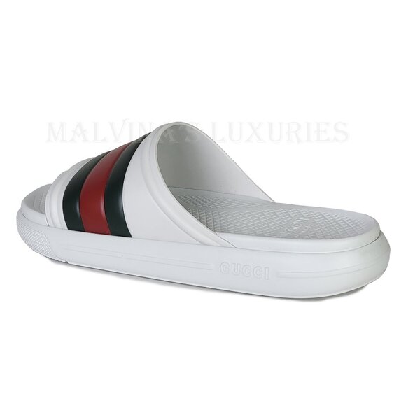 GUCCI SHOES MENS WHITE RUBBER ACE SLIDE SANDAL w WEB DETAIL sz 9G 9.5 US main image 15